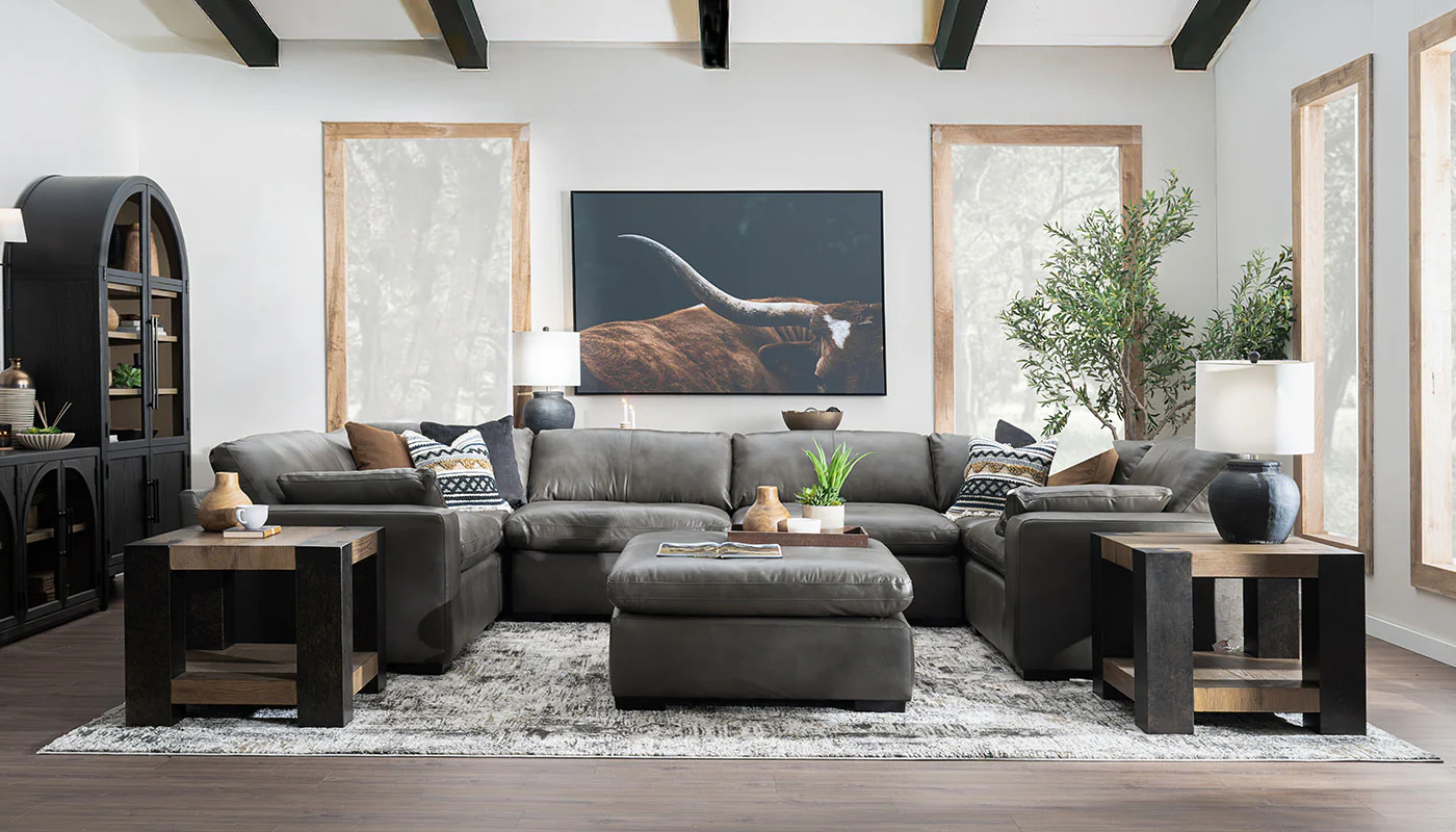 City Limits II Leather U Shape Sectional - Image 12