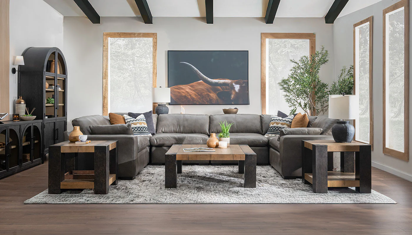 City Limits II Leather U Shape Sectional - Image 3