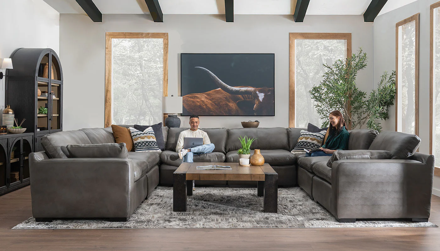 City Limits II Leather U Shape Sectional - Image 4