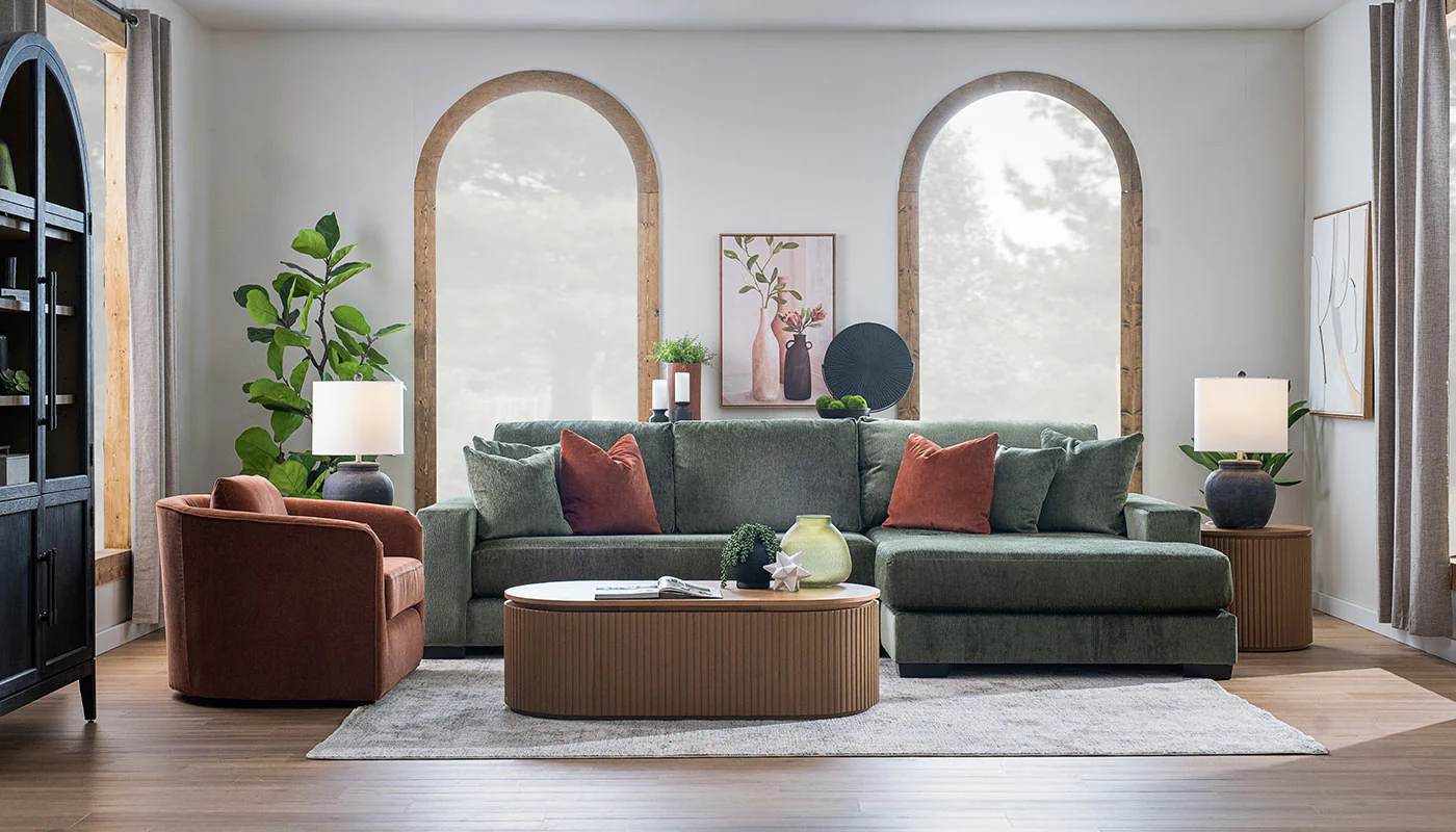 Torri Ventana Olive Sofa with Chaise